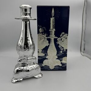 VTG Avon Bird of Paradise Candlestick Cologne Decanter Silver Tone 5 fl oz Boxed